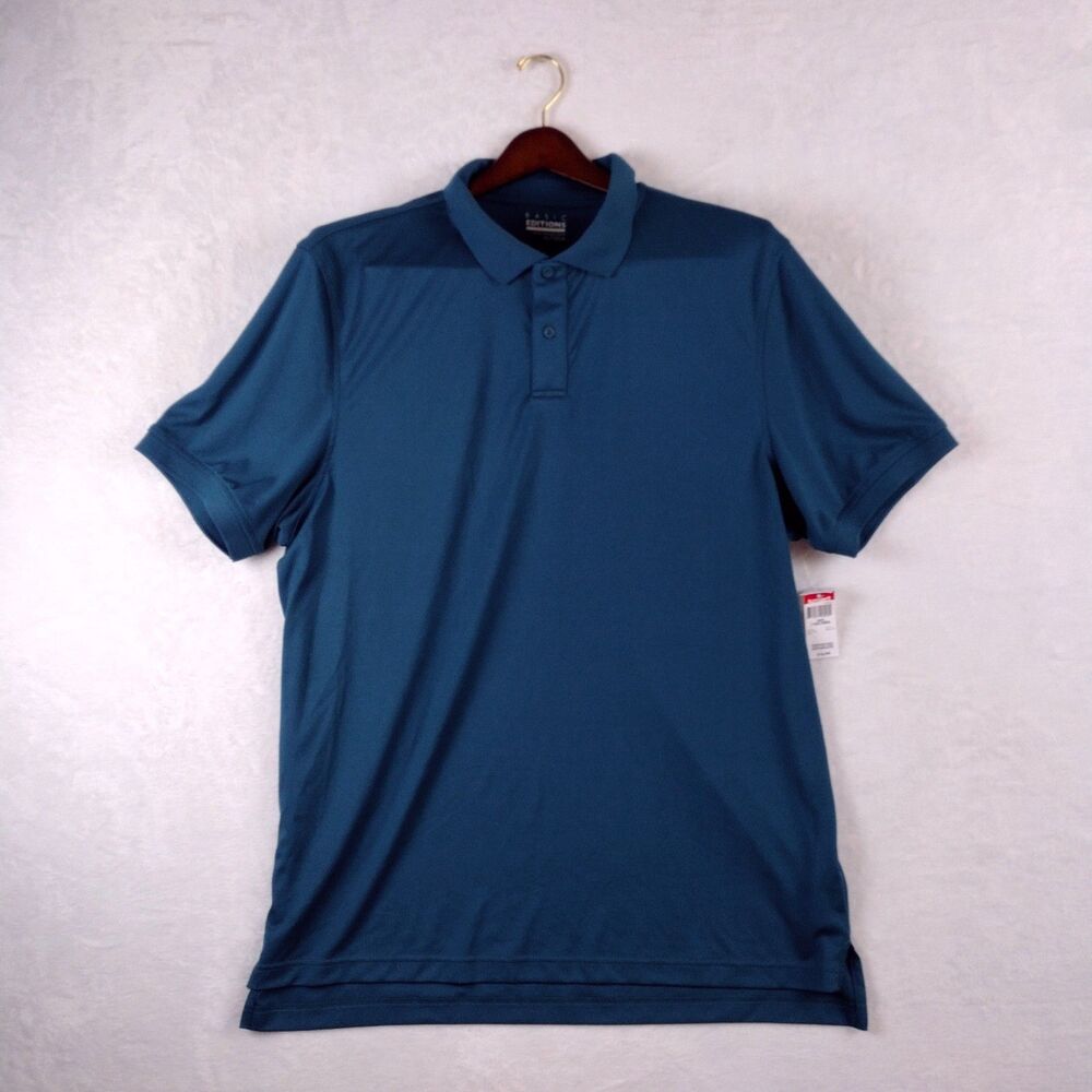 BASIC EDITIONS Men's Size XLT Dress/Casual Polyester Teal Polo Shirt NWT